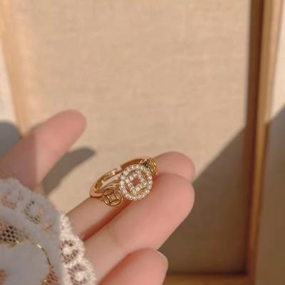 China Chinese Style Ring Charm Lady 18k Gold Small Fresh Ring Female Geometric Type Silver Hollow Out Micro Inset Cubic Zirconia Ring for sale