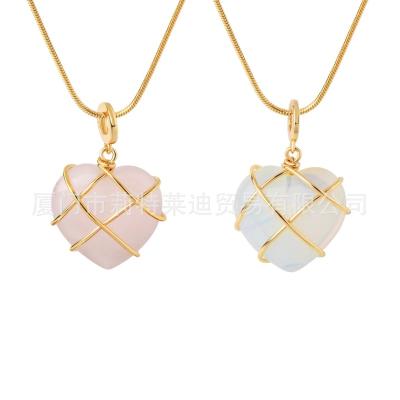 China Other Love Diamond Castle Natural Dangling Crystal Opal Powder Peach Heart DIY Crystal Winding Necklace for sale