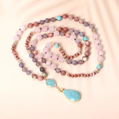 China Female Style Multicolor Stone Beads Crystal Sprouts Tassel Necklace Yoga Women's Necklace Elegant Bohemian Gift for sale