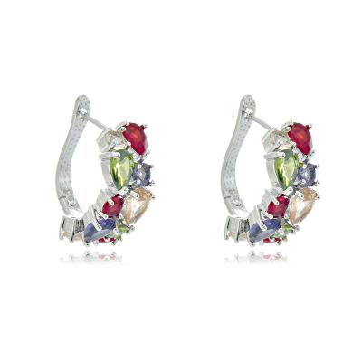 China FASHIONABLE luxury earrings light luxury zircon color zircon commuter earrings temperament copper inlaid female manufacturer for sale