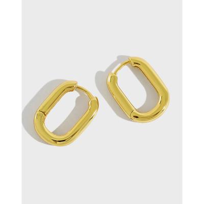 China TRENDY Version S925 Sterling Silver Earrings Retro Korean Oval Ring Circle Earring Gold Plated Silver Earrings for sale