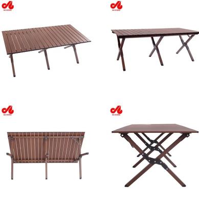 China Factory Wholesale Wooden Easy Carry Outdoor Table Picnic Camping Assembly Beach Egg Roll Portable Folding Table for sale