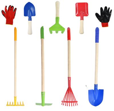 China DIY Tools Vertake Kids Metal Kindergarten Tool Kit for 8 Pieces with Handle Shovel Wood Rake for sale