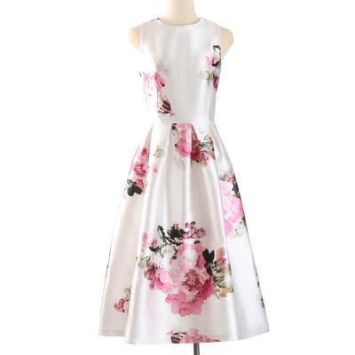 China Anti-wrinkle Victorian Vintage Oil Painting Print Knee-Length Dress Waist Closed Sleeveless Elegant Dress for sale