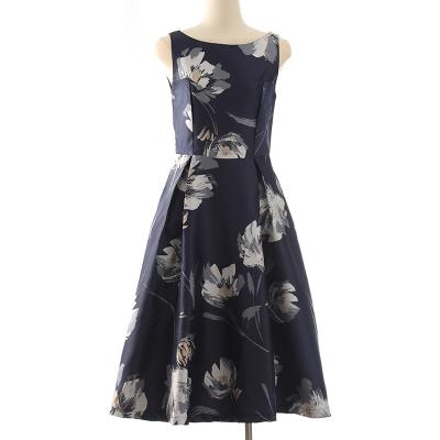 China Oil Painting Victorian Jacquard Anti-wrinkle Vintage Dress Knee-Length Waist Closed Sleeveless Elegant Dress for sale