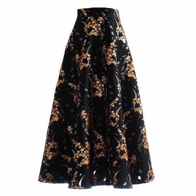 China OEM APPAREL Style Floral Maxi Skirt Casual Custom Jacquard Pleated Trim Elegant Wholesale Breathable Women Clothing High Waist for sale