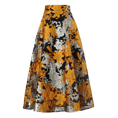 China Breathable Unique Elegant Pleated Skirt Made With Jacquard With Lurex Wholesale Yellow One Line High Waist Fashion Spring Autumn The New for sale