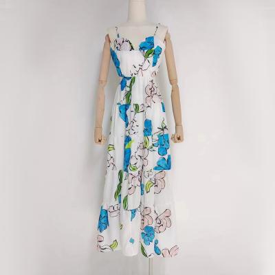 China Square A Line Floor Length Sleeveless Washable Neck A Line Floral Print Casual Dress With Halter Midi Tiered Dress for sale