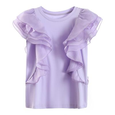 China Pure Edge Ruffle Tee Women Casual T-shirt Anti-Wrinkle Tee Summer Cotton Shirt Clothing for sale