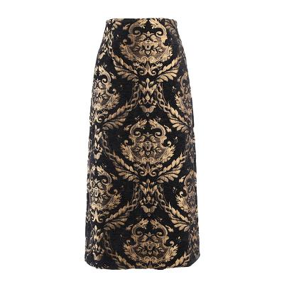 China Breathable Vintage Slimming Midi Wrap Skirts 2022 Autumn And Winter New Black High Waist Jacquard Pencil Skirts for sale