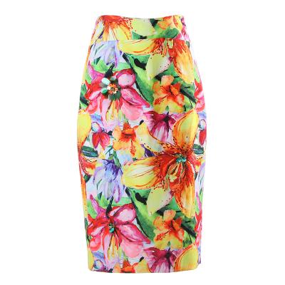 China Breathable 2022 New High Waist Print Pencil Skirts Vintage Flower Slimming Midi Wrap Skirts for sale