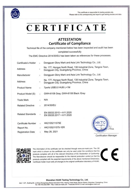 CE - Dongguan Glory Mark And Asia Link Technology Co., Ltd.