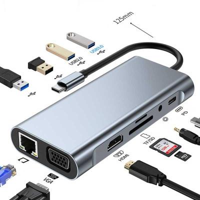 China Computer USB C Hub 11 in 1 Type C to 4K Hdmi VGA PD100W 100Mbps Gigabit Ethernet 4 USB Ports SD TF Audio for sale