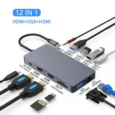 China Wholesale High Speed ​​Aluminum USB Hub 3.0 PC Laptop Type C 12 Port Laptop Docking Station Adapter for sale