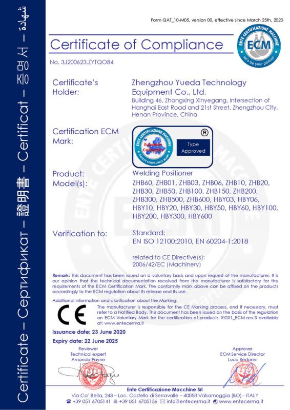 CE - Zhengzhou Yueda Technology Equipment Co., Ltd.