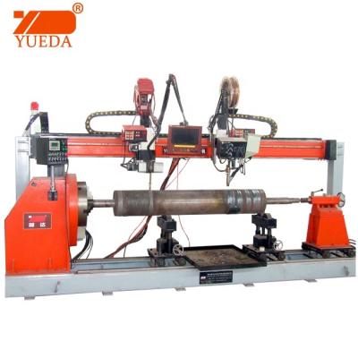 China Building Material Stores Yueda Square Tube Round Pipe Flanging Dual Gun CO2 MIG Automatic CNC Welding Machine With Rotating Chuck for sale