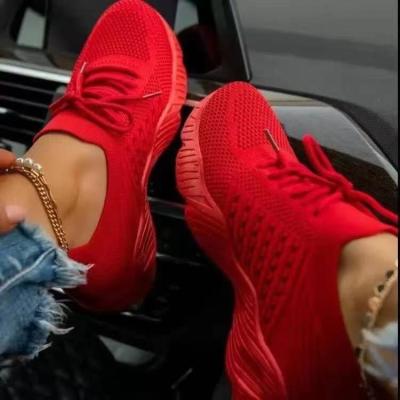 China 2022 Fashion Trend Fashion Sock Shoes Women Sneakers Lace Up Running Woven Mesh Sport Walking Shoes Red for sale