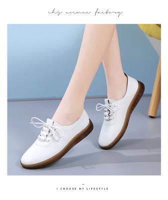 China Fashion Trend Leisure Sports Flats Women's Handwork Leather Shoes White Shallow Slip-on Rubber Soles Slip-On Leather Shoes for sale