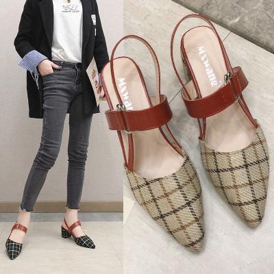 China New Durable Fashion Design Students Cotton Cloth High Heels Boat Shoes Women Pump Retro British Plaid Lady High Heels Work Shoes for sale