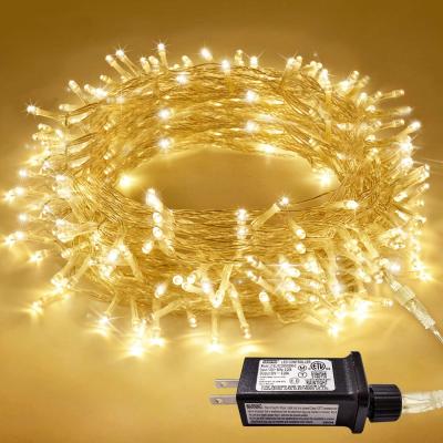 China Safe to Use Indoor Outdoor Christmas Lights with 8 Modes 300 LED String Lights Clear Wire Warm White for Bedroom Garden for sale