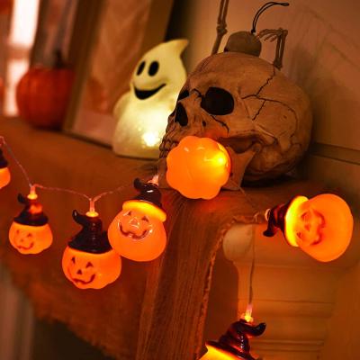 China Hallowmas Lights 20LED 9.3FT Pumpkin Magician Remote Battery Operated Hat Cute Halloween Pumpkin String Lights for sale