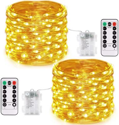 China Fairy String Light 2 Pack 100 LED Timer Mode Timer String Fairy Waterproof Copper Wire Battery Operated Remote Control Battery Light for sale