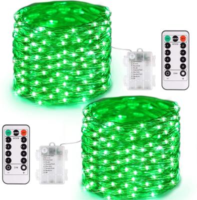 China 2 Pack 100 LED Light Green Fairy String Lights Waterproof Battery Operated String Lights Starry Wire Silver Firefly Lights for sale