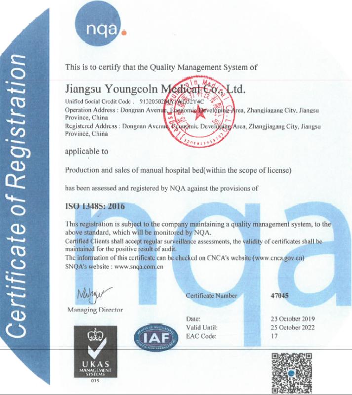 ISO13485 - Jiangsu Youngcoln Medical Co., Ltd.