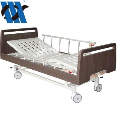 China Hospital Clinic YC-T2011K Two Cranks Manual Hospital Beds With Mattress Base ABS Head And Wooden Foot Board for sale