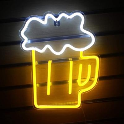 China Modern Modern Beer Shaped Neon Sign Led Neon Light Yellow White Decorative Lights Wall Decor For Restaurant Bar Nightclub Beach Store Design for sale