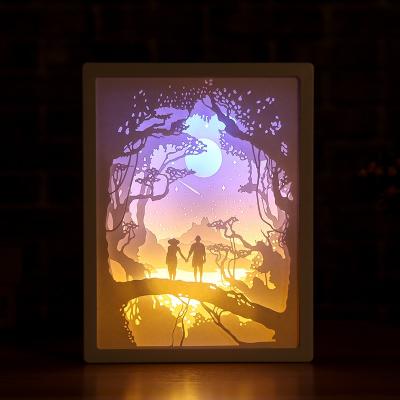 China Custom Wooden Theme Park LED Lamp Gifts Shade Paper Box Frames 3D Indoor LED Light for sale