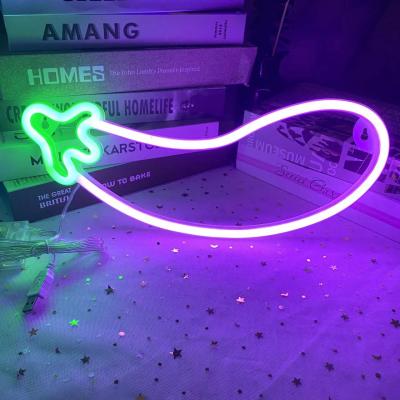 China Fruit Vegetable Decoration OEM Logo Led Neon Light Sign Eggplant Shaped Decorative Lighting Led Neon Wall Light For Home Decor for sale