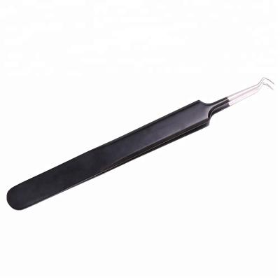 China Safety Grade Stainless Steel Professional Slanted Black Tweezers For Eyebrow Ingrown Hair for sale