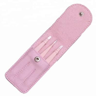 China Durable 3pcs Pink Stainless Steel Tweezers Sets With Multi-using for sale