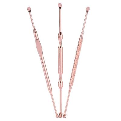 China Clean Your Ear 3pcs Rose Gold Visual Ear Wax Remover Remover Ear Cleaner Tool for sale