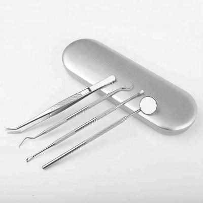 China 4 Pcs Tartar Remover Stainless Steel Kit Dental Selection Hygienic Healthy Non-slip Dental Tool in Metal Case for sale