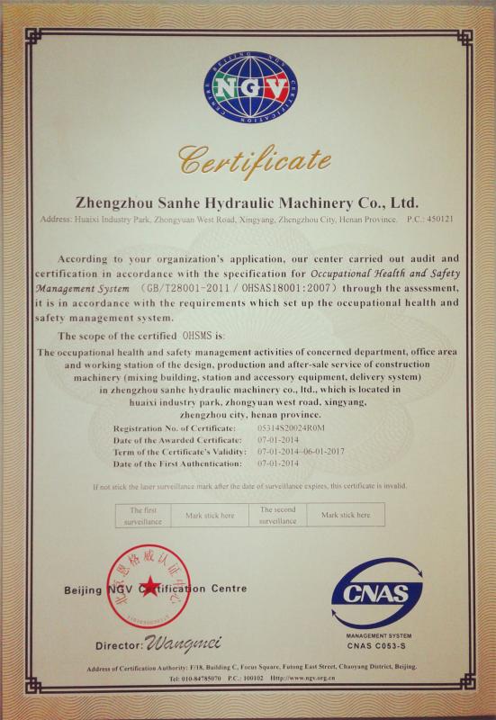 OHSAS18001:2007 - Zhengzhou Sanhe Hydropower Engineering Machinery Co.,Ltd.