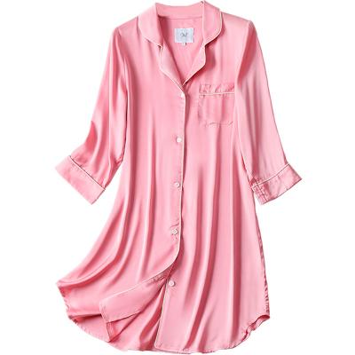 China Fashion QUICK DRY Nightgown For Women Sleep Shirt Short Sleeve Sleepwear Friend Nightgown Button Long Bottom Pajamas Shirt Dress for sale