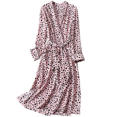 China QUICK DRY Women's Long Sleeve Dots Dress Polka Dot Bathrobe Housecoat Nightgown with Pockets Adult Pijamas Lady Soft Long Sleeve Sleepwear for sale