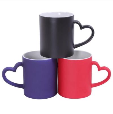 China Viable heart handle make color changing souvenir ceramic sublimation mug and sublimation caoting mug to print picture for sale