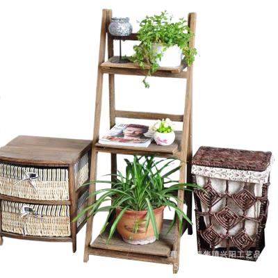 China Art Factory Price Wooden Flower Shelf Flower Stand Wooden Medium Garden Plant Shelf for sale