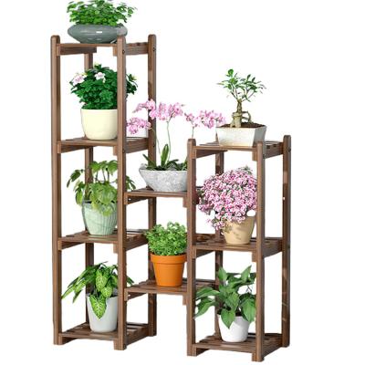 China Eco-friendly Factory Wholesales Wooden Multi-Layer Rack Rack House Shaped Customization Multi Size Flower Pot Shelf for sale