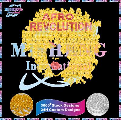 China Flatback Charming Afro Revolution Girl Hotfix Pattern Rhinestone Transfer Custom Iron On DIY Designs for sale