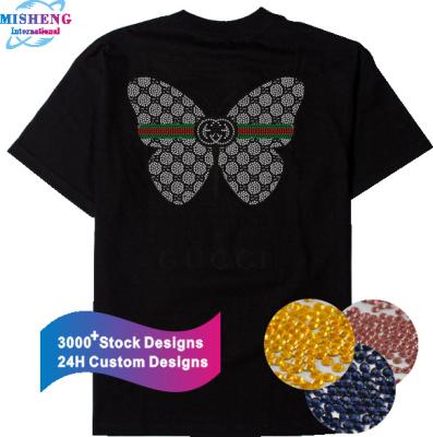 China Flatback Contemporary and Contracted T-Shirt with Beautiful Butterfly Iron on Rhinestone Applique Transfer Pattern for sale