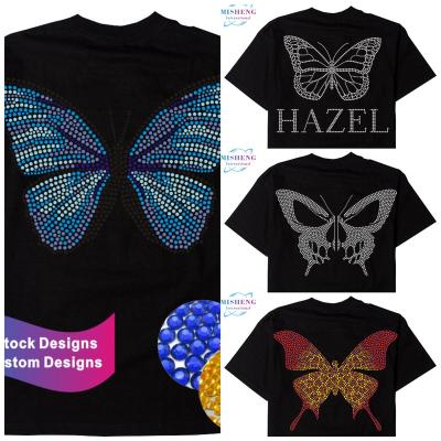 China Flatback New Beautiful Butterfly Listing Iron On Pattern Rhinestone Heat Transfer For T Shirt for sale