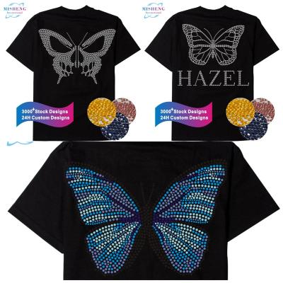 China Flatback New Listing Blue Butterfly Iron On Pattern Rhinestone Heat Transfer For T Shirt for sale