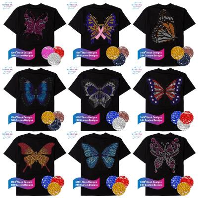 China Beautiful Flatback Factory Colorful Butterfly Iron On Pattern Rhinestone Heat Transfer For T Shirt for sale