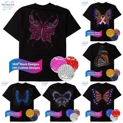 China Special Flatback Butterfly Counter-beautiful Iron On Pattern Rhinestone Heat Transfer For Garment for sale