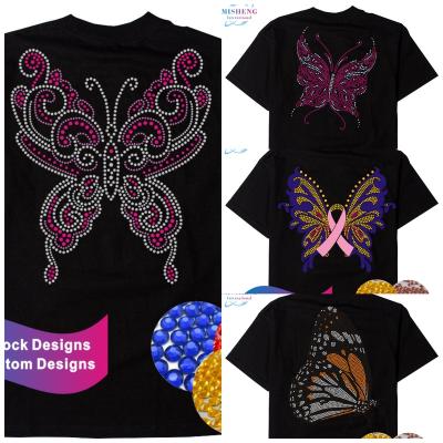 China Flatback New Product Beautiful Butterfly Iron On Pattern Rhinestone Heat Transfer For T Shirt for sale