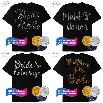 China Favorite Flatback Gold And Silver Color With Bride Iron On Pattern Rhinestone Heat Transfer For T Shirt for sale